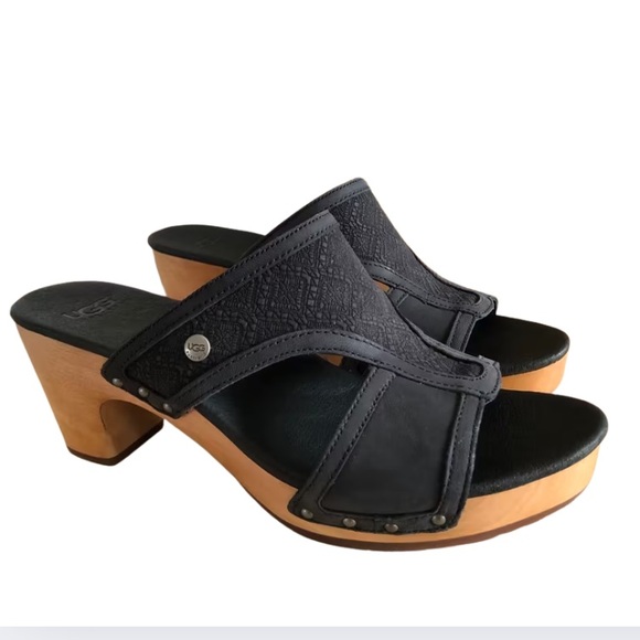 UGG Issa Mosaic Leather Wooden Clogs – Size 9 (Excellent Condition) - Picture 9 of 13